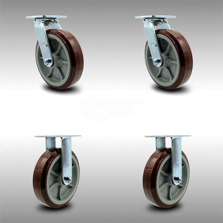 Service Caster 8 Inch SS Polyurethane Caster Set with Ball Bearings 2 Swivel 2 Rigid SCC SCC-SS30S820-PPUB-2-R-2
